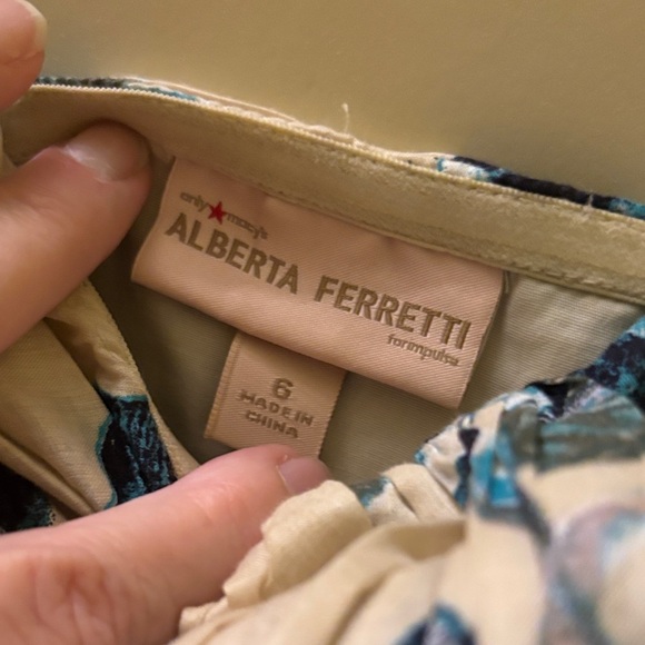 Alberta Ferretti Blue Beige Floral Romance Strapless Dress 6 Holiday Cottagecore - Picture 2 of 10